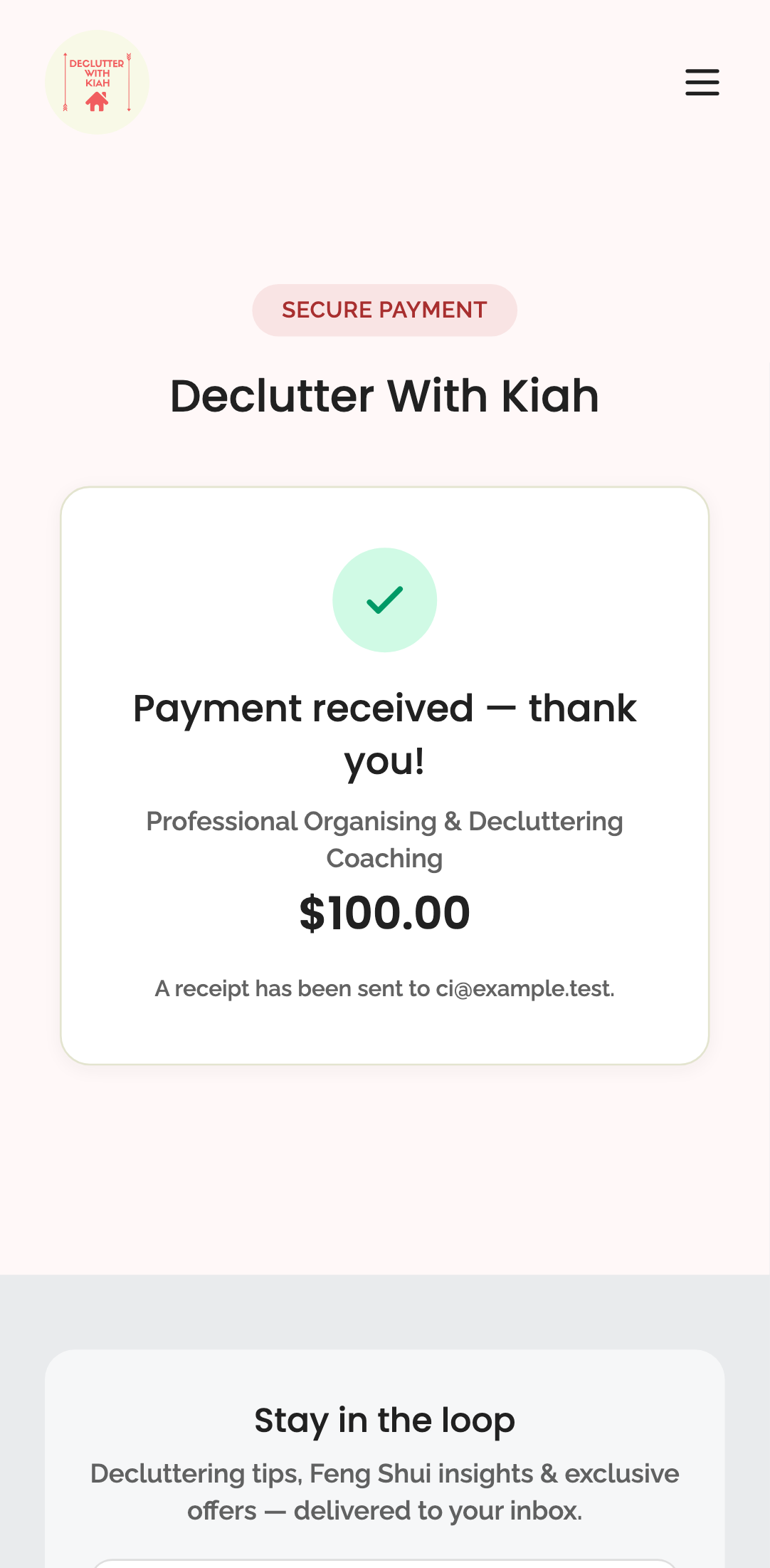 pay-by-link — public pay page › paid order shows friendly already-paid state, no payment element mobile