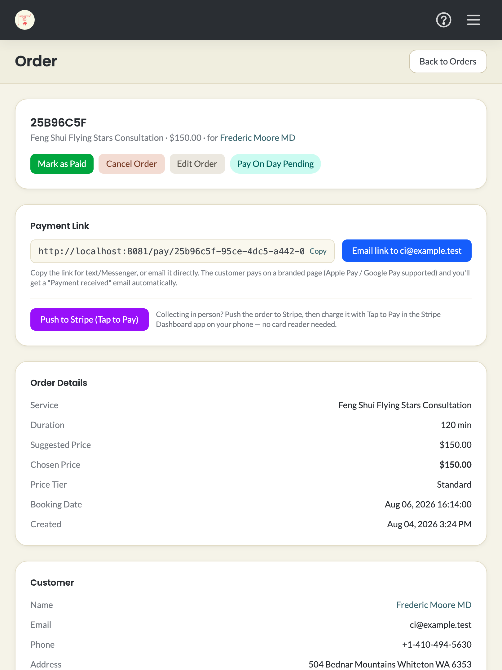 pay-by-link — admin order page › unpaid order shows payment link tools tablet
