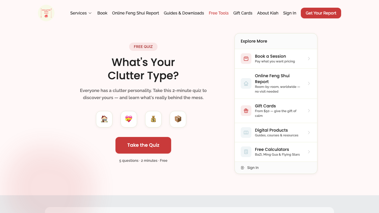 public pages — core routes › /quiz renders the clutter quiz desktop