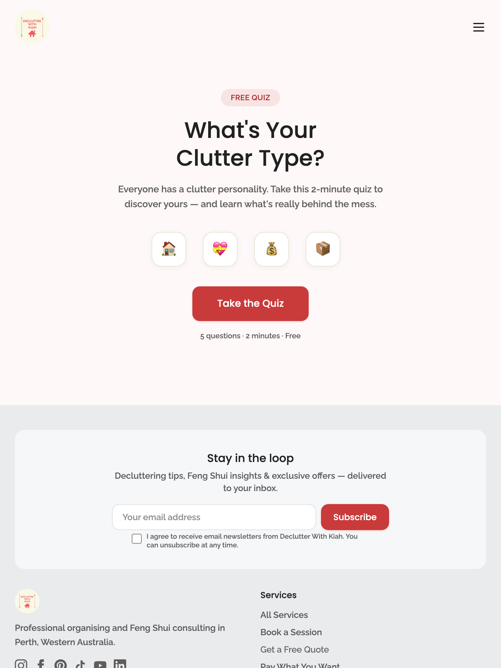 public pages — core routes › /quiz renders the clutter quiz tablet