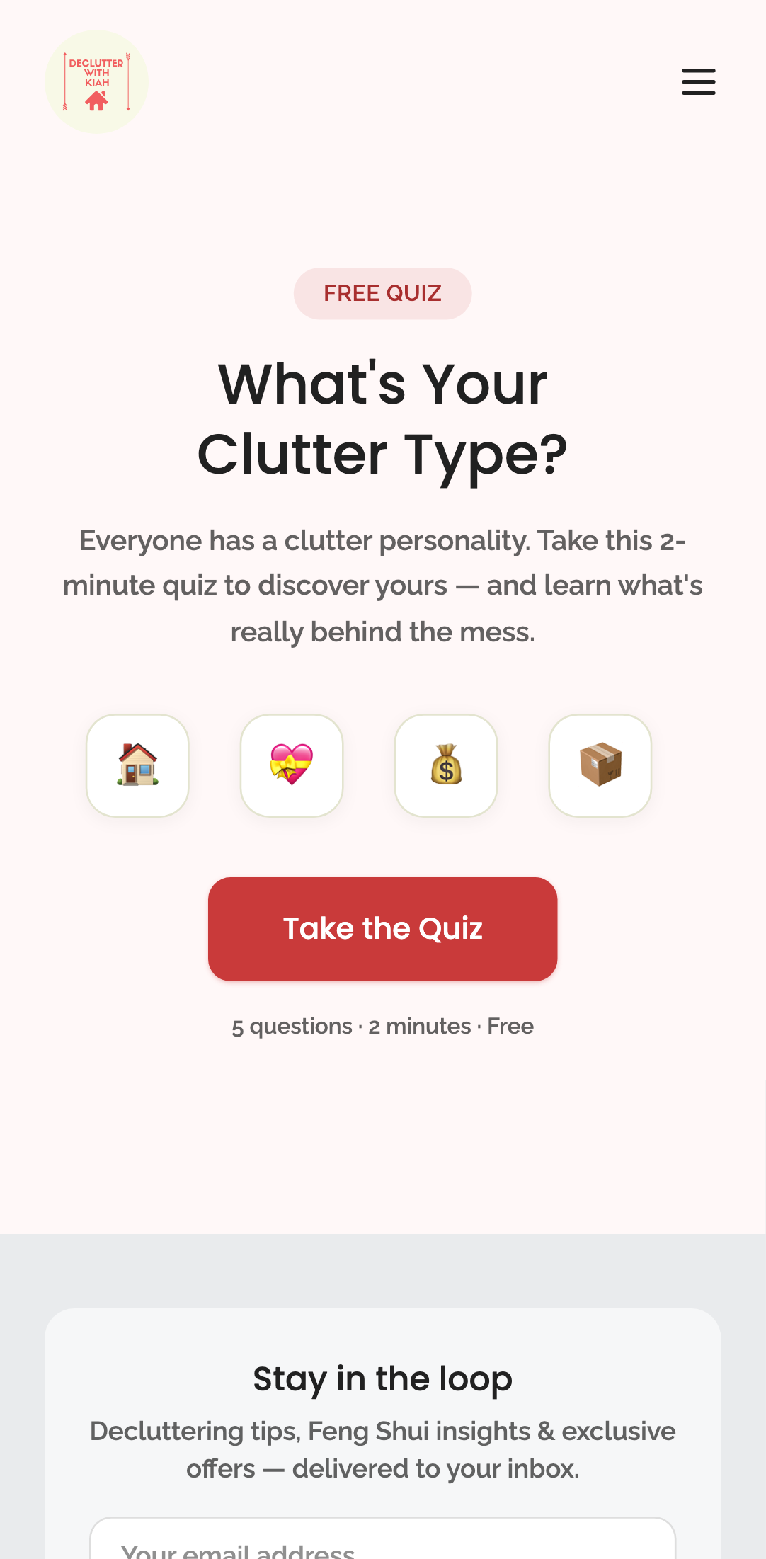 public pages — core routes › /quiz renders the clutter quiz mobile