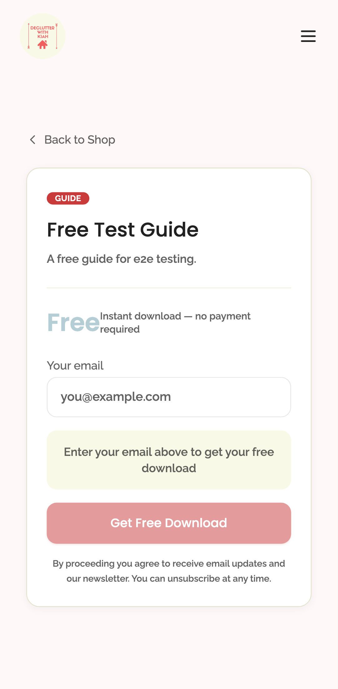 shop — free digital product › email input is required before claiming mobile