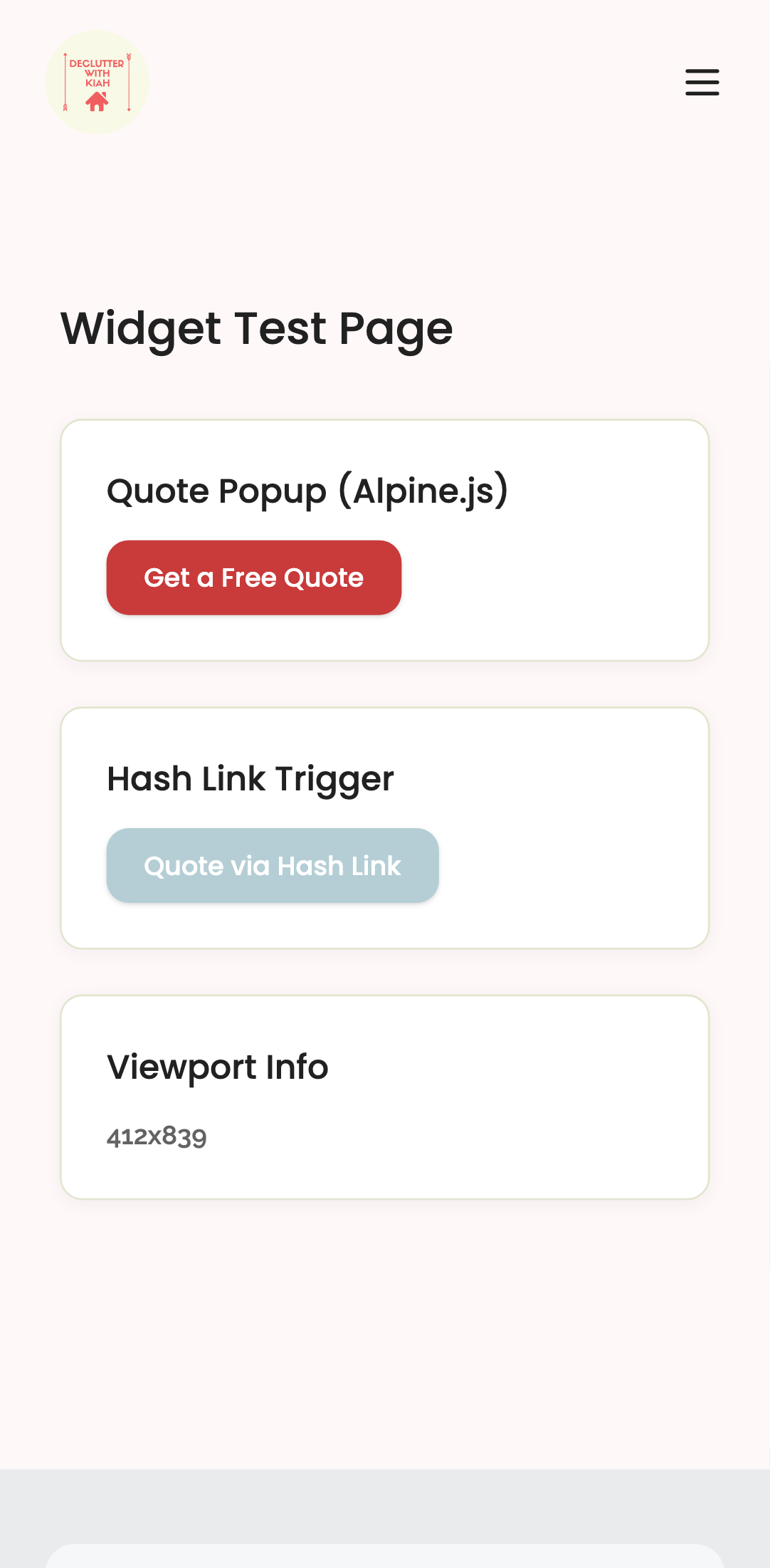 widget popups — quote modal › quote modal closes via X button mobile
