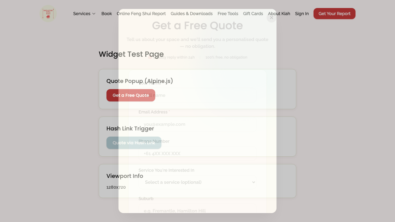 widget popups — quote modal › close button meets 40px minimum tap target desktop