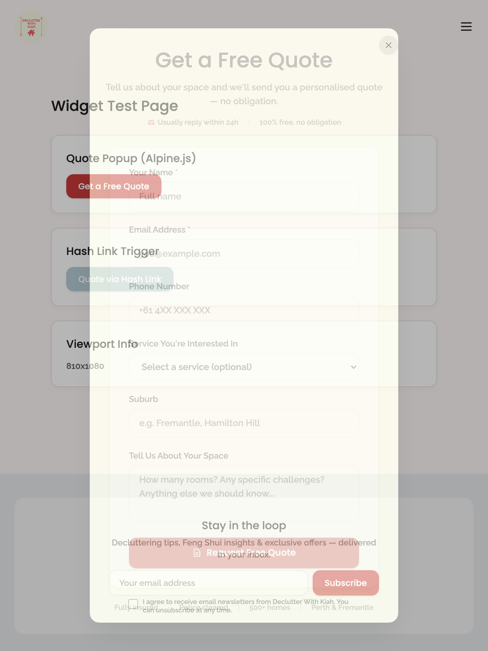 widget popups — quote modal › quote form has required fields tablet