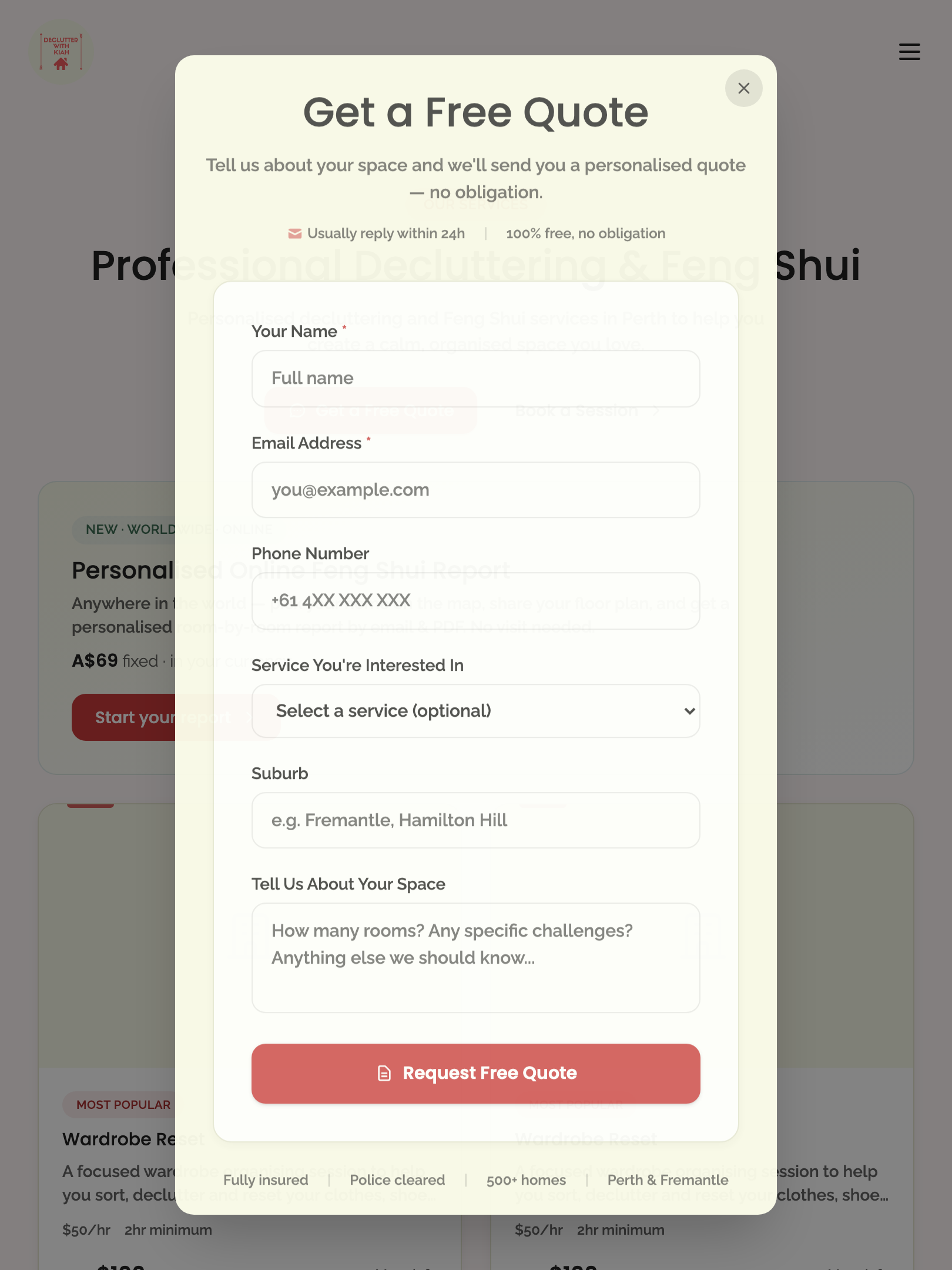 widget popups — services page quote modal › services page quote buttons open modal tablet