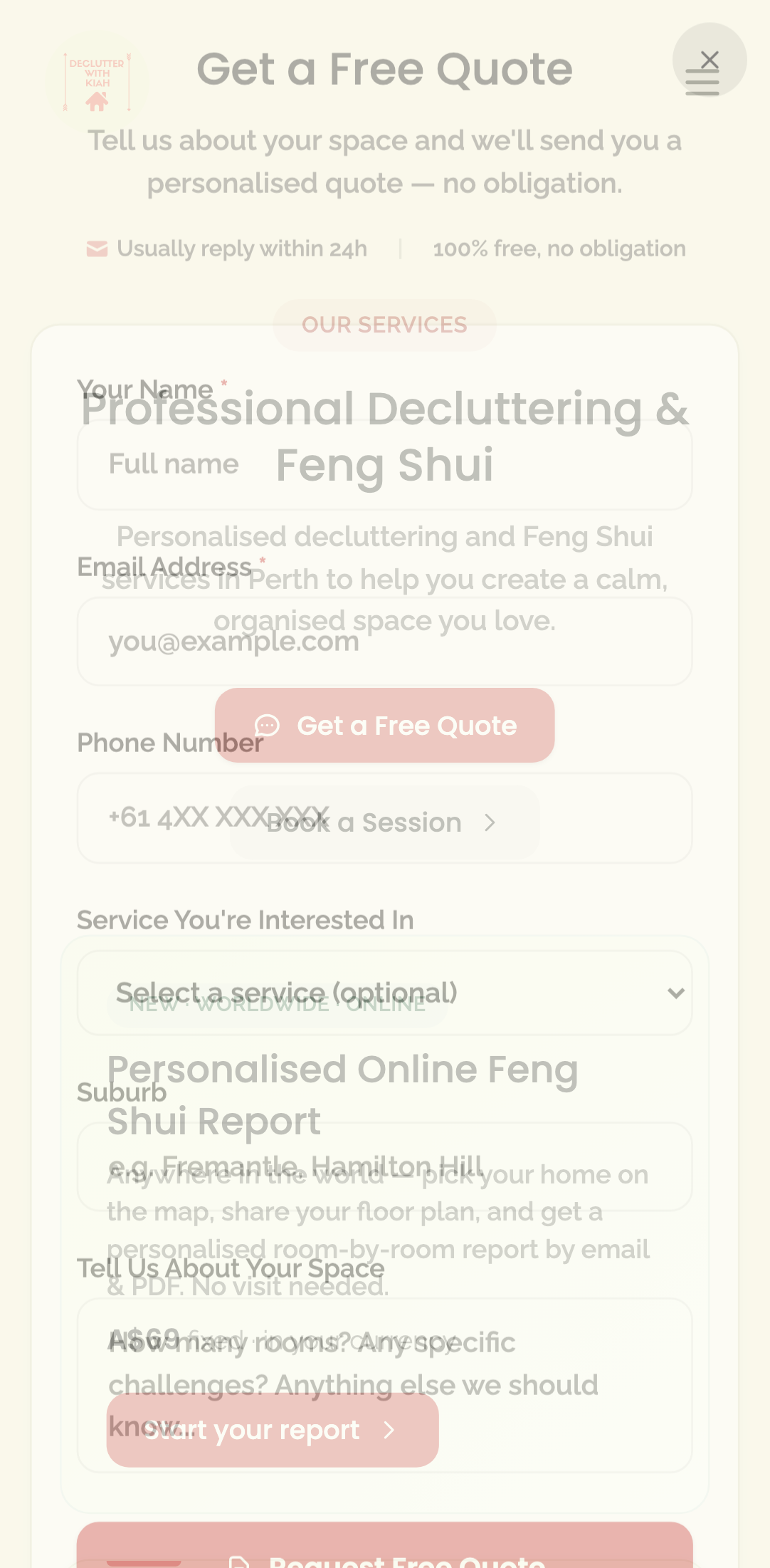 widget popups — services page quote modal › services page quote buttons open modal mobile