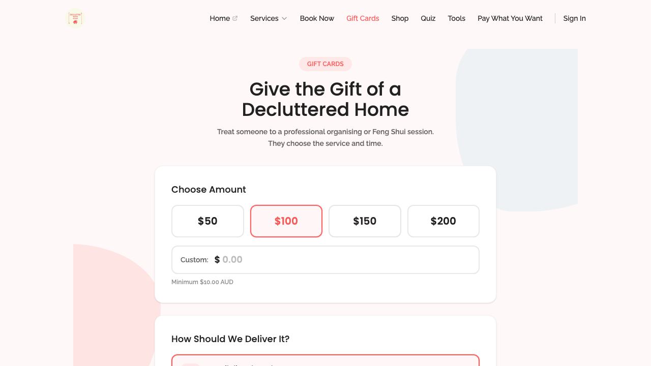 gift cards — step 1: configuration › clicking a preset updates the selected amount desktop