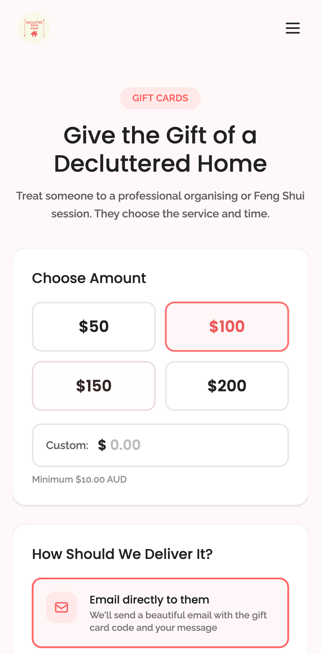 gift cards — step 1: configuration › clicking a preset updates the selected amount mobile